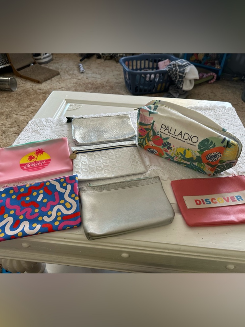 ipsy Floral Print Cosmetic Bag Set with Silver & Pink Pouches